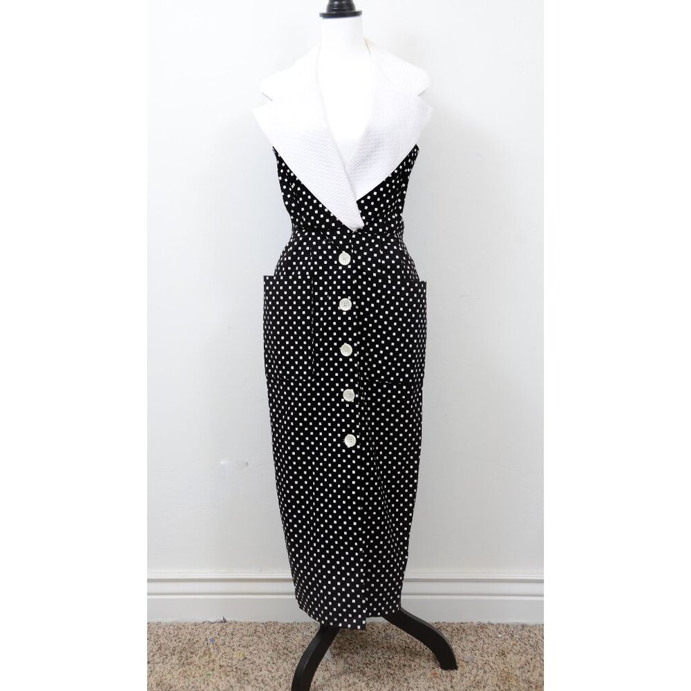VTG 80s Geary Roark Kamisato Polka Dot Cotton Dress Buttons USA Made Size 12